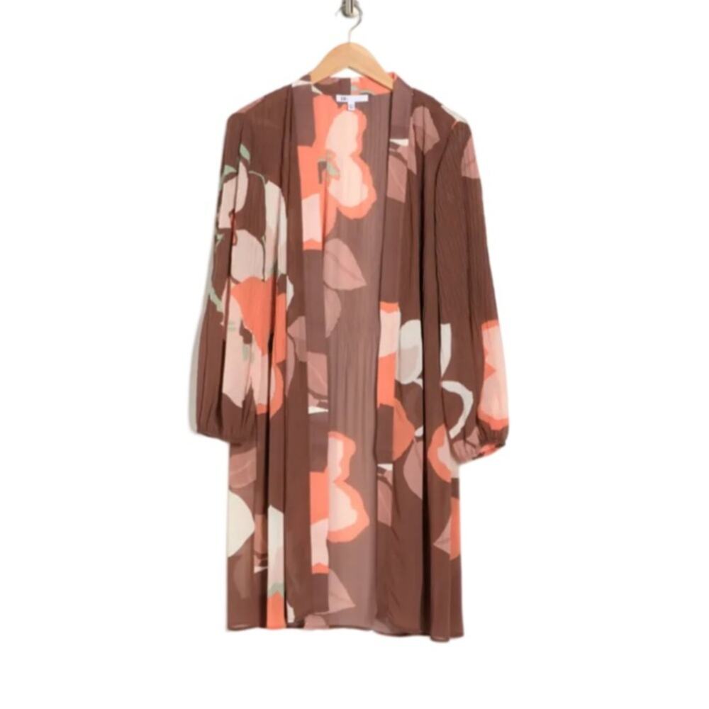 DR2 Abstract Floral Pleated Lightweight Cardigan - Hazelnut Size M/L